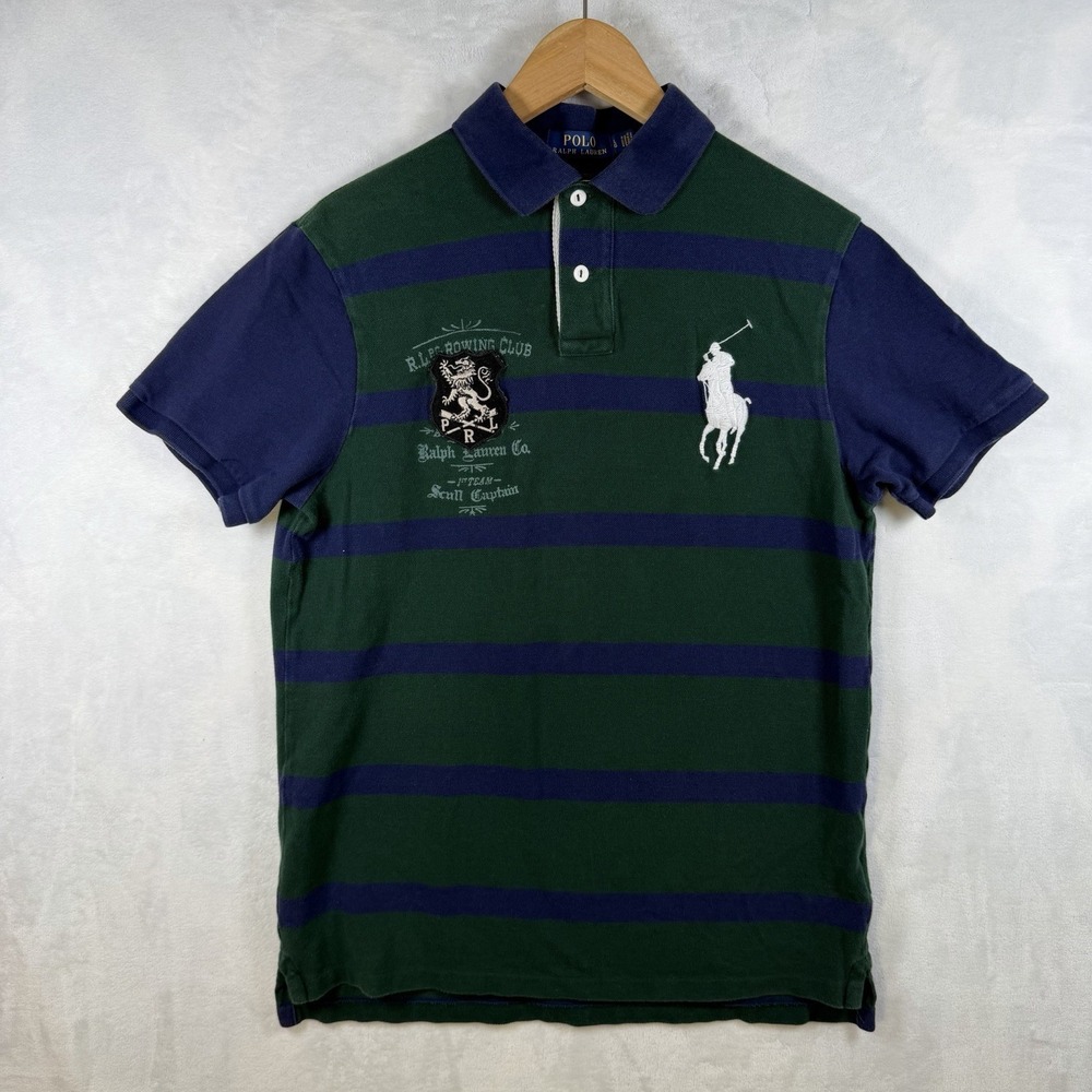 Polo Ralph Lauren Big Pony Green Blue Stripped Men's Size Large Slim Fit Preppy